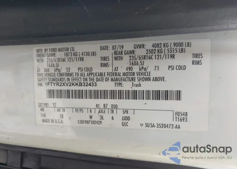 2019 Ford Transit-250 z USA, uszkodzony, nr VIN 1FTYR2XV2KKB32433